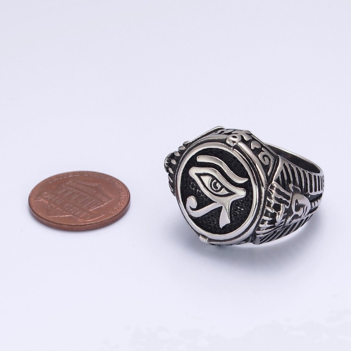 Men Stainless Steel Rings Eye Of Ra Silver Egyptian Eye of Horus Cross of Life Ankh Hieroglyphics Text Symbol Vintage Jewelry O-842 O-843 - DLUXCA