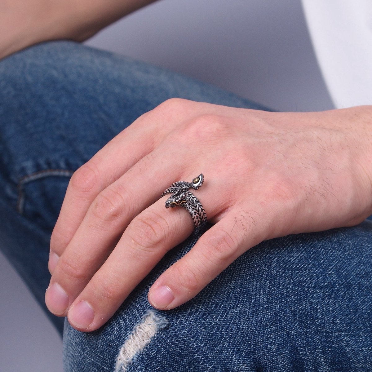 Men's Dragon Ring Silver Stainless Steel Punk Style Streetwear Biker Band S-065 S-066 S-229 S-230 - DLUXCA