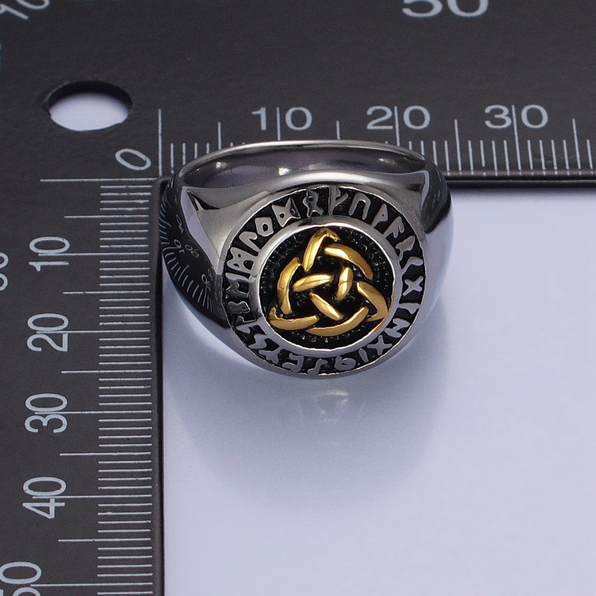 Men's Stainless Steel Valknut Rune Norse Celtic Triquetra Knot Signet Ring in Mixed Metal & Silver | O-1849 O-1850 O-1851 O-1852 - DLUXCA