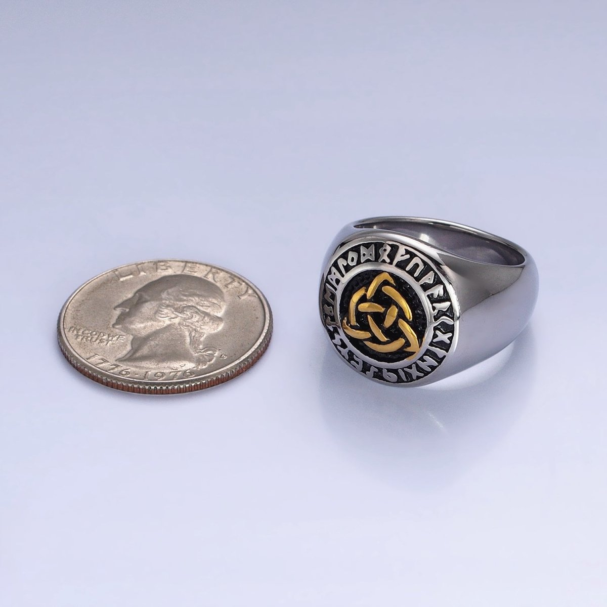 Men's Stainless Steel Valknut Rune Norse Celtic Triquetra Knot Signet Ring in Mixed Metal & Silver | O-1849 O-1850 O-1851 O-1852 - DLUXCA