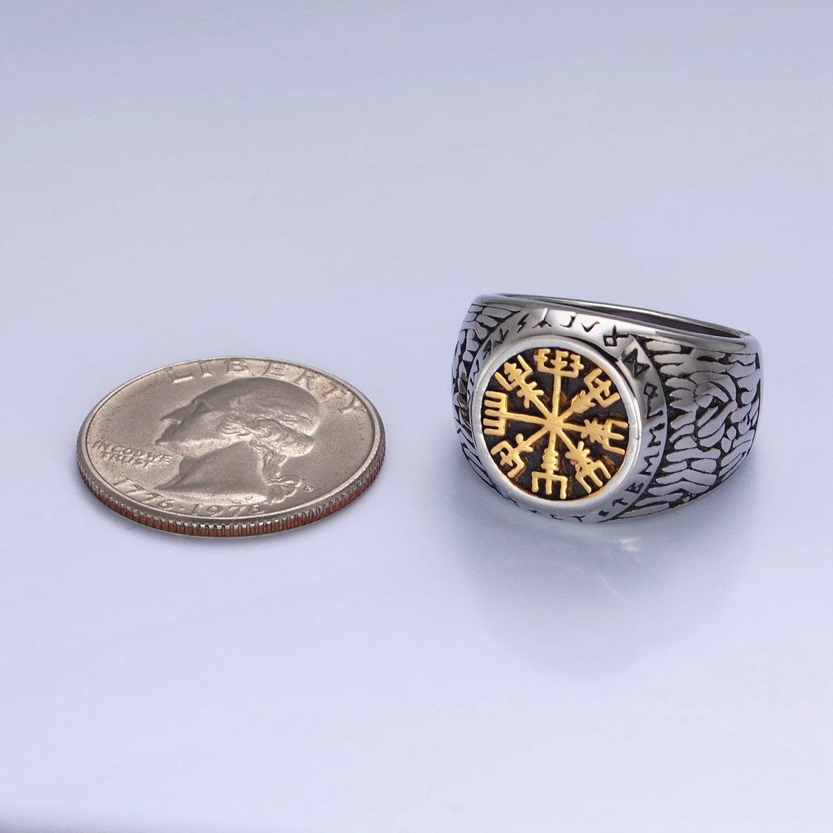 Men's Stainless Steel Vegvisir Icelandic Norse Compass Protection Signet Ring | O-1839 O-1840 - DLUXCA