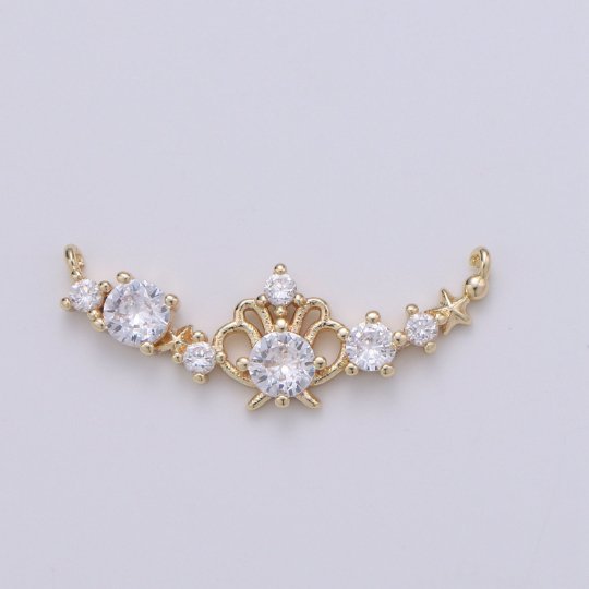 Micro Pave 18k Gold Filled Link Connector Dainty Star Charm Crown Charm Connector for Bracelet Necklace Jewelry Making Supply F-545 - DLUXCA