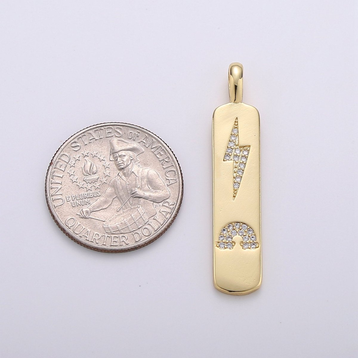 Micro Pave Bolt Charm Rectangle Tag in 14k Gold Filled Drop Pendant Long Celstial Charm for Necklace Component I-705 - DLUXCA