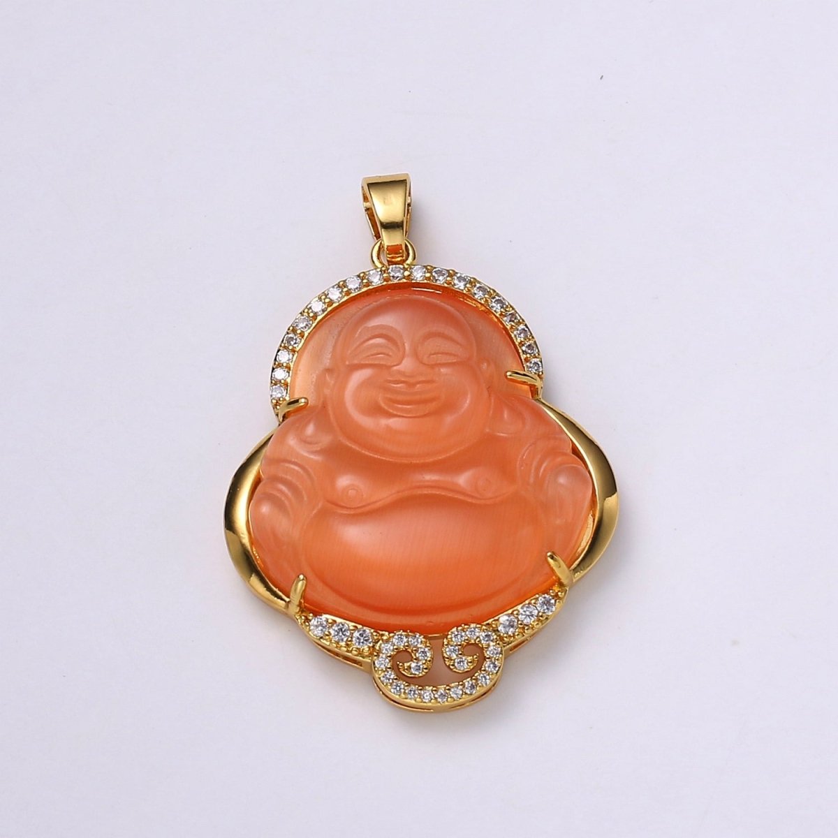 Micro Pave Buddha 24k Gold Filled Buddha Pendant Gold Buddha Charm for Necklace Laughing Buddha for Religious Jewelry Making Supply Trend O-138 ~ O-146 - DLUXCA