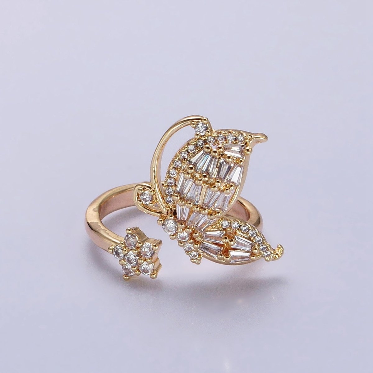 Micro Pave Butterfly Rings, Designer Baguette Mariposa Ring Open Adjustable R-099 R-117 - DLUXCA