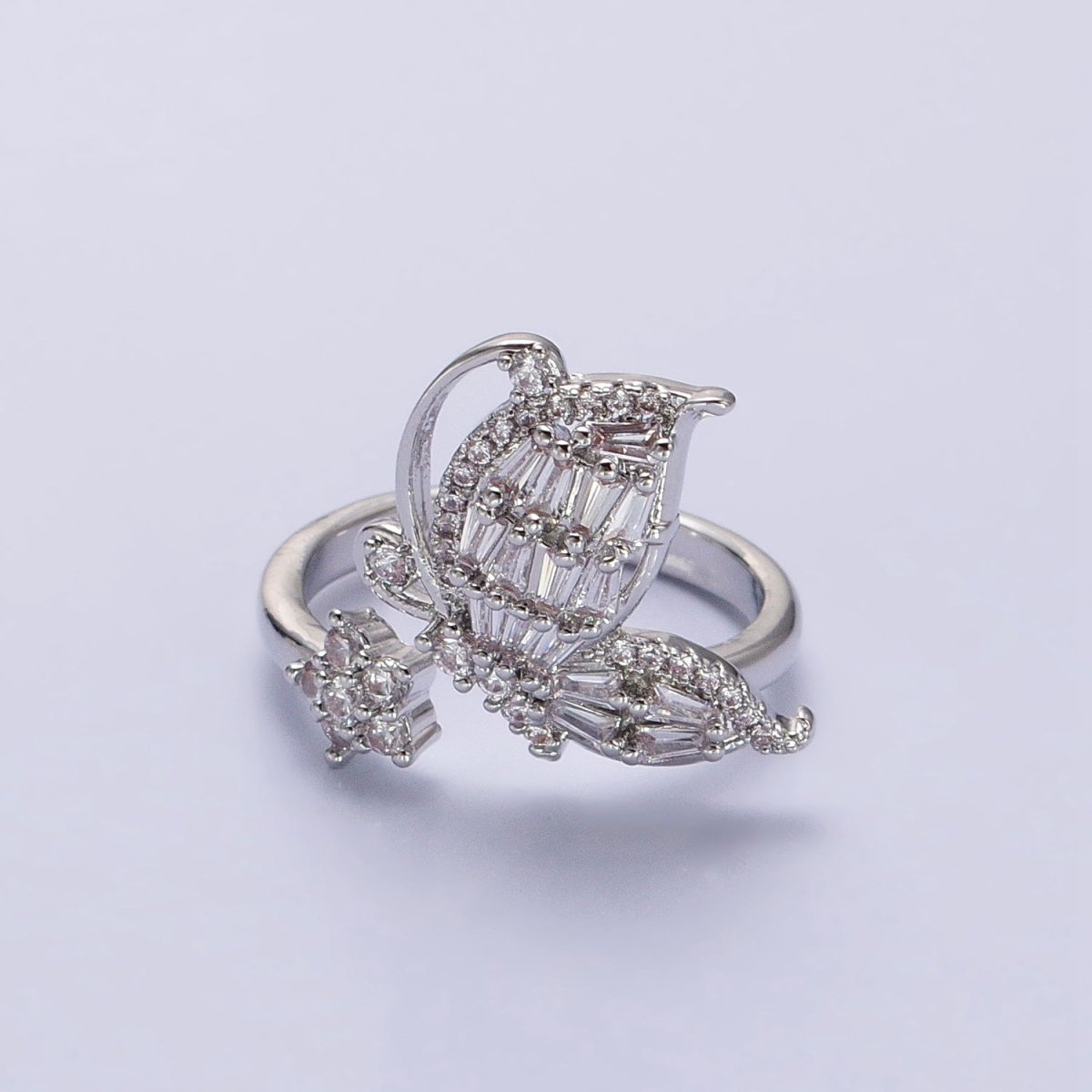 Micro Pave Butterfly Rings, Designer Baguette Mariposa Ring Open Adjustable R-099 R-117 - DLUXCA