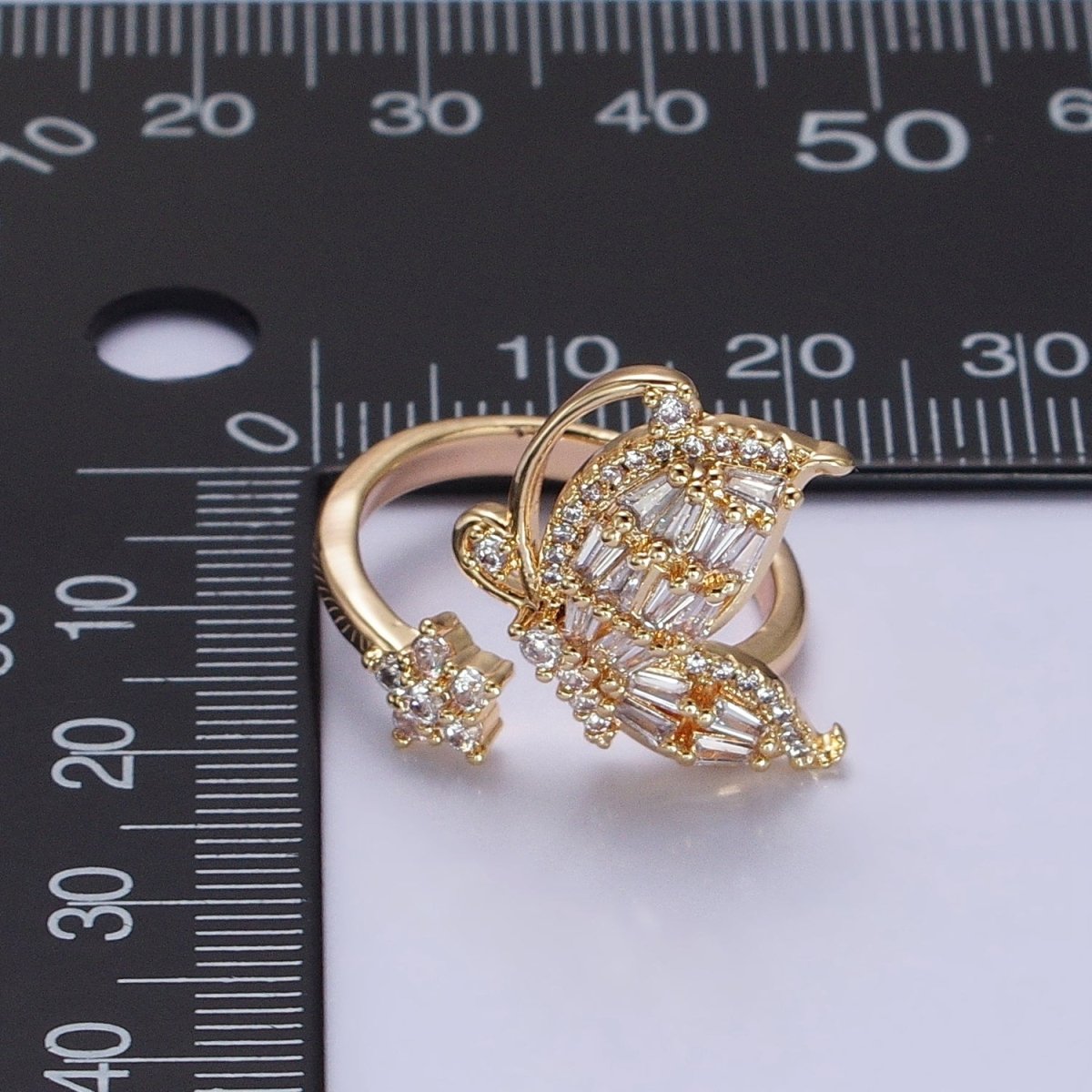 Micro Pave Butterfly Rings, Designer Baguette Mariposa Ring Open Adjustable R-099 R-117 - DLUXCA