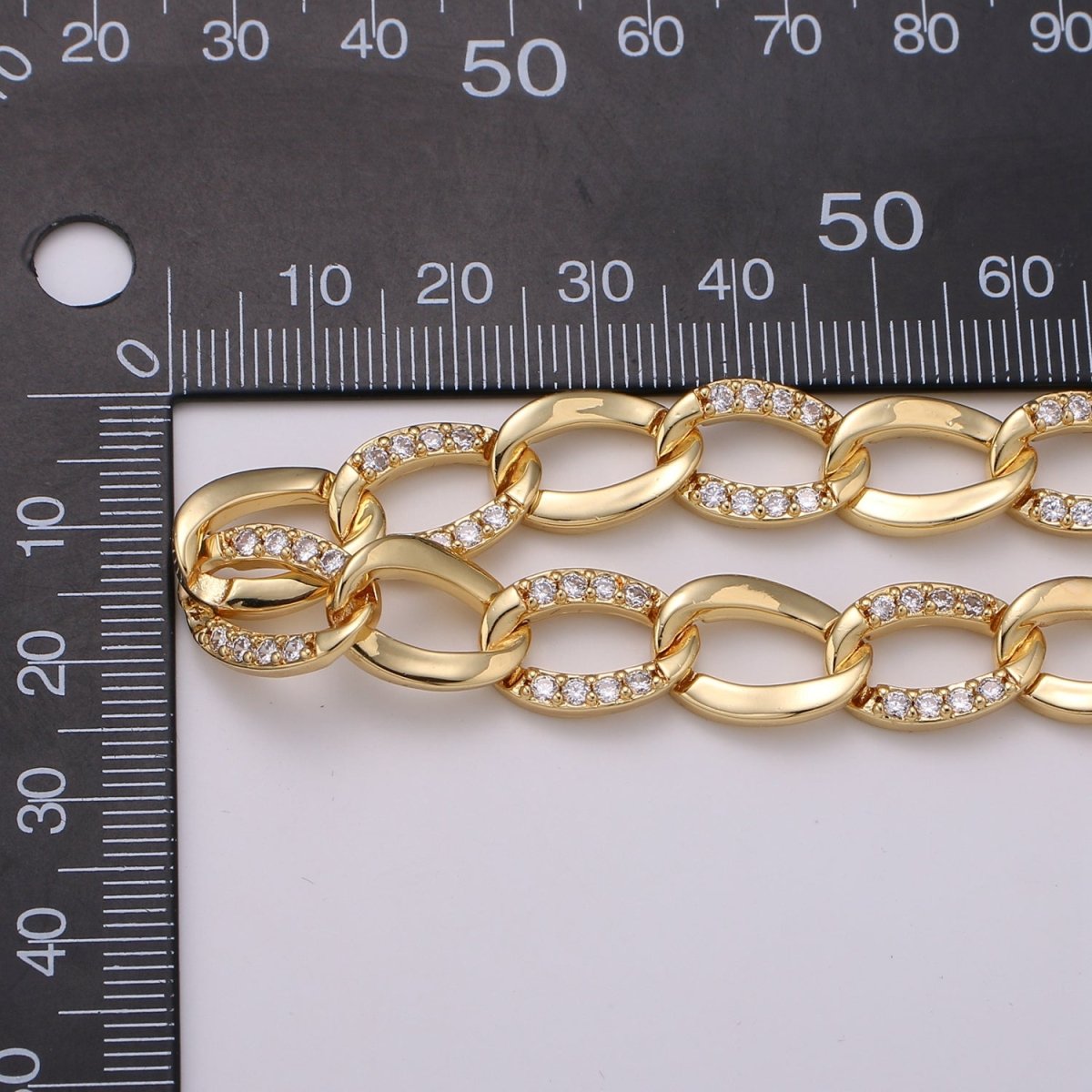 Micro Pave Chain, 24K Gold Filled Curb Chain Thick CZ Chain By Yard, 15.2X10.4mm For Bracelet Necklace Making Supply | ROLL-378 (O-073) Clearance Pricing - DLUXCA