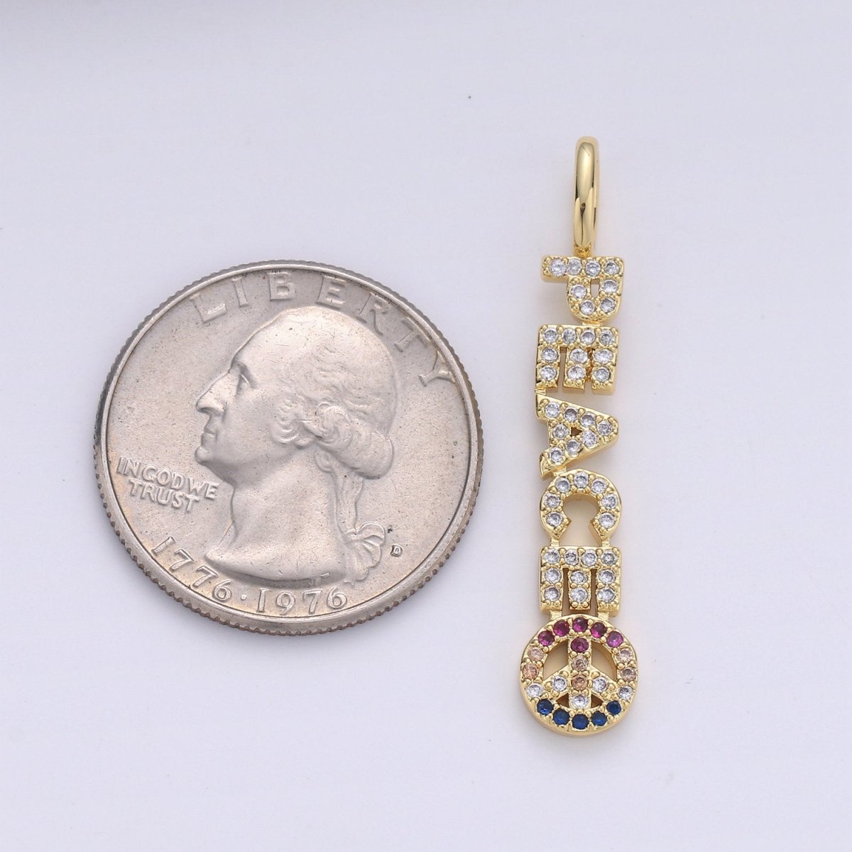Micro Pave Charm 14k Gold Filled Peace Letter Charm Dangle Earrings Statement Necklace Jewelry Component Supply D-096 - DLUXCA