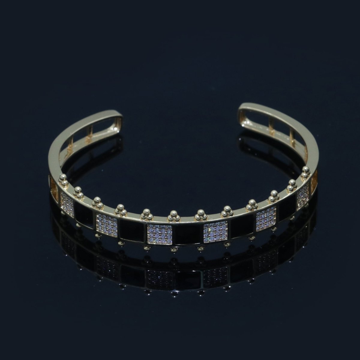 Micro Pave Checker Cuff Bracelet, 14K Gold Filled Bangle Enamel Bracelet Adjustable Bracelet | WA-163 to WA-172 Clearance Pricing - DLUXCA