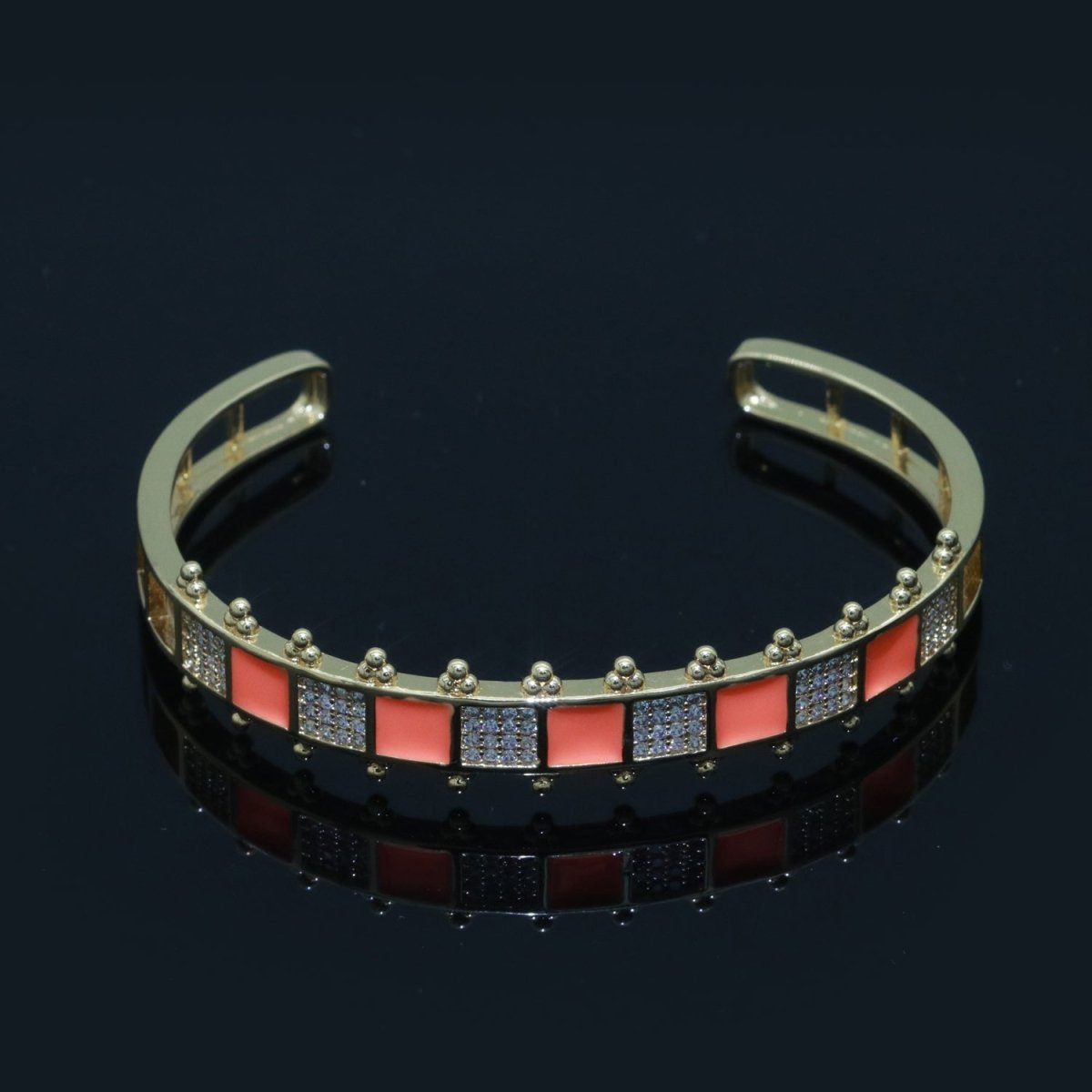 Micro Pave Checker Cuff Bracelet, 14K Gold Filled Bangle Enamel Bracelet Adjustable Bracelet | WA-163 to WA-172 Clearance Pricing - DLUXCA