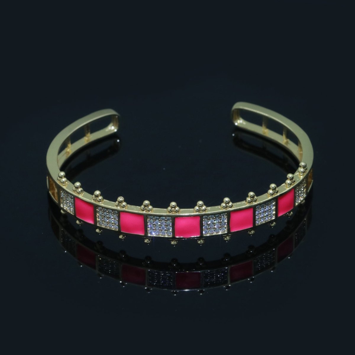 Micro Pave Checker Cuff Bracelet, 14K Gold Filled Bangle Enamel Bracelet Adjustable Bracelet | WA-163 to WA-172 Clearance Pricing - DLUXCA