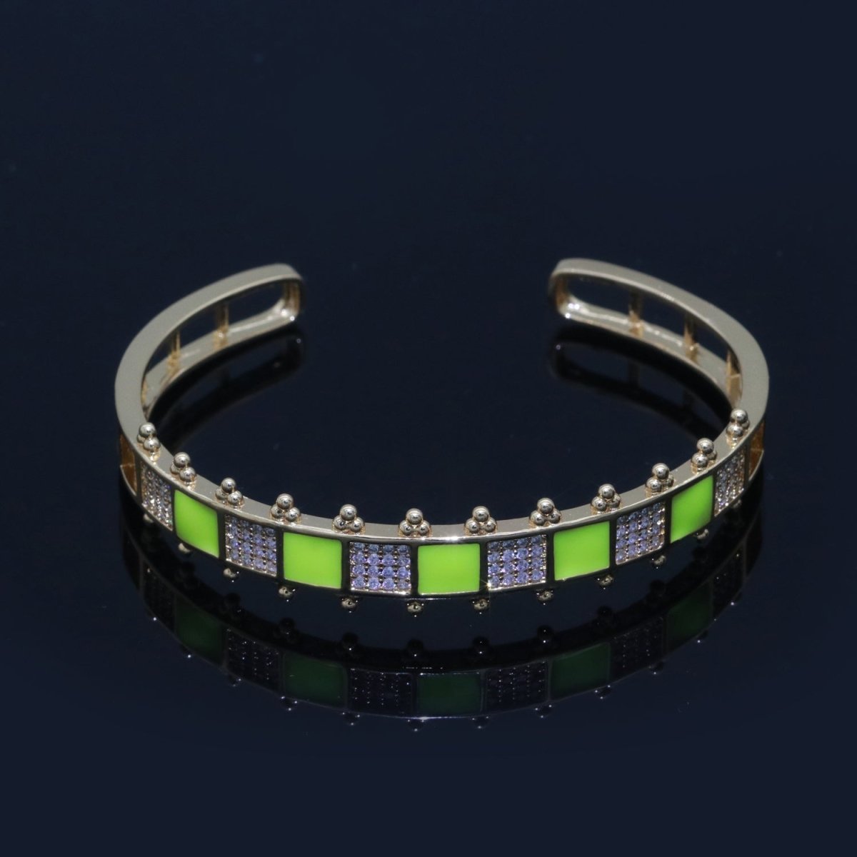 Micro Pave Checker Cuff Bracelet, 14K Gold Filled Bangle Enamel Bracelet Adjustable Bracelet | WA-163 to WA-172 Clearance Pricing - DLUXCA