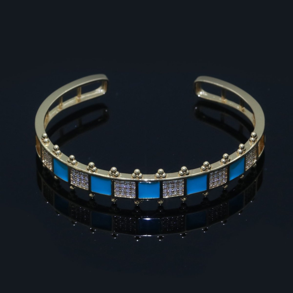 Micro Pave Checker Cuff Bracelet, 14K Gold Filled Bangle Enamel Bracelet Adjustable Bracelet | WA-163 to WA-172 Clearance Pricing - DLUXCA