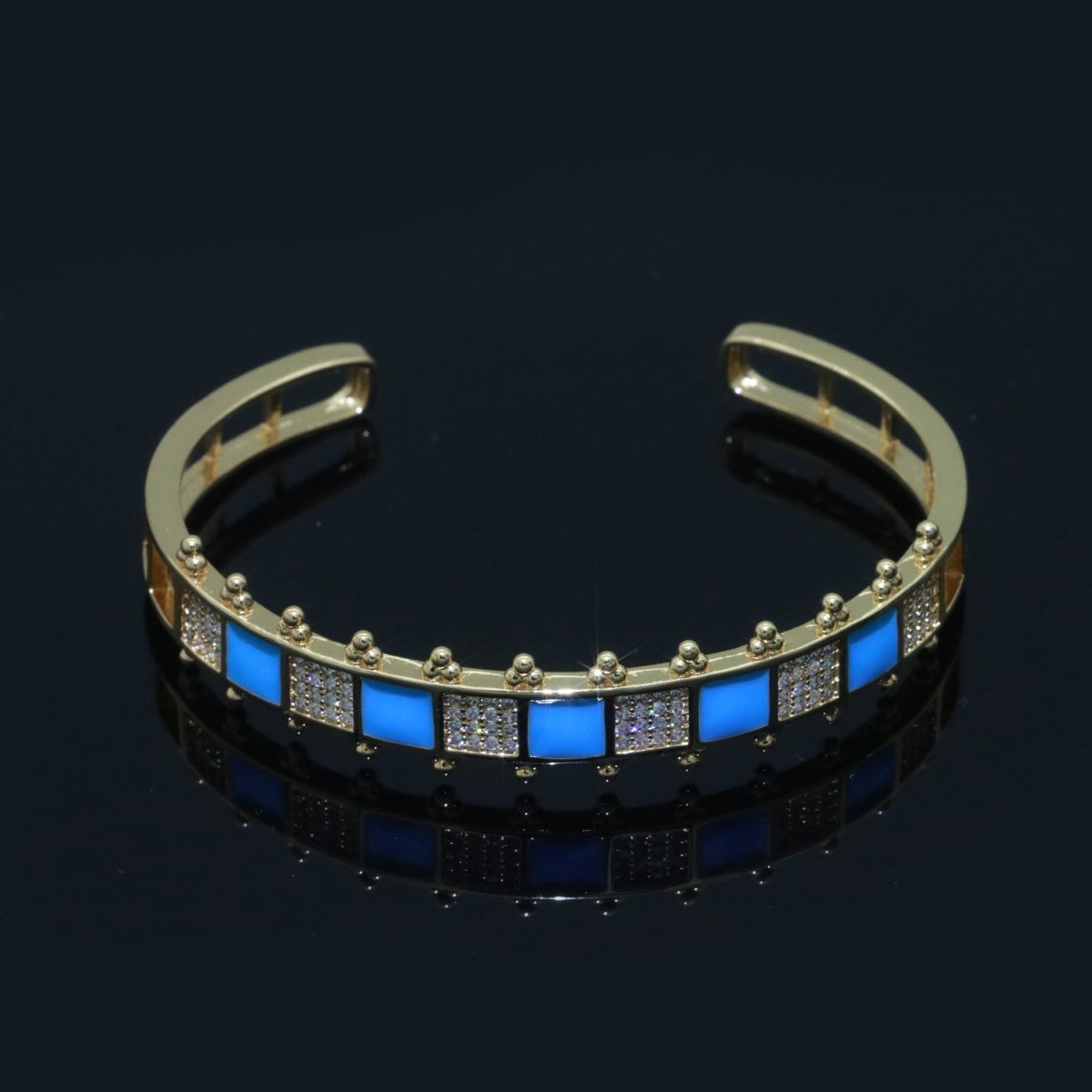 Micro Pave Checker Cuff Bracelet, 14K Gold Filled Bangle Enamel Bracelet Adjustable Bracelet | WA-163 to WA-172 Clearance Pricing - DLUXCA