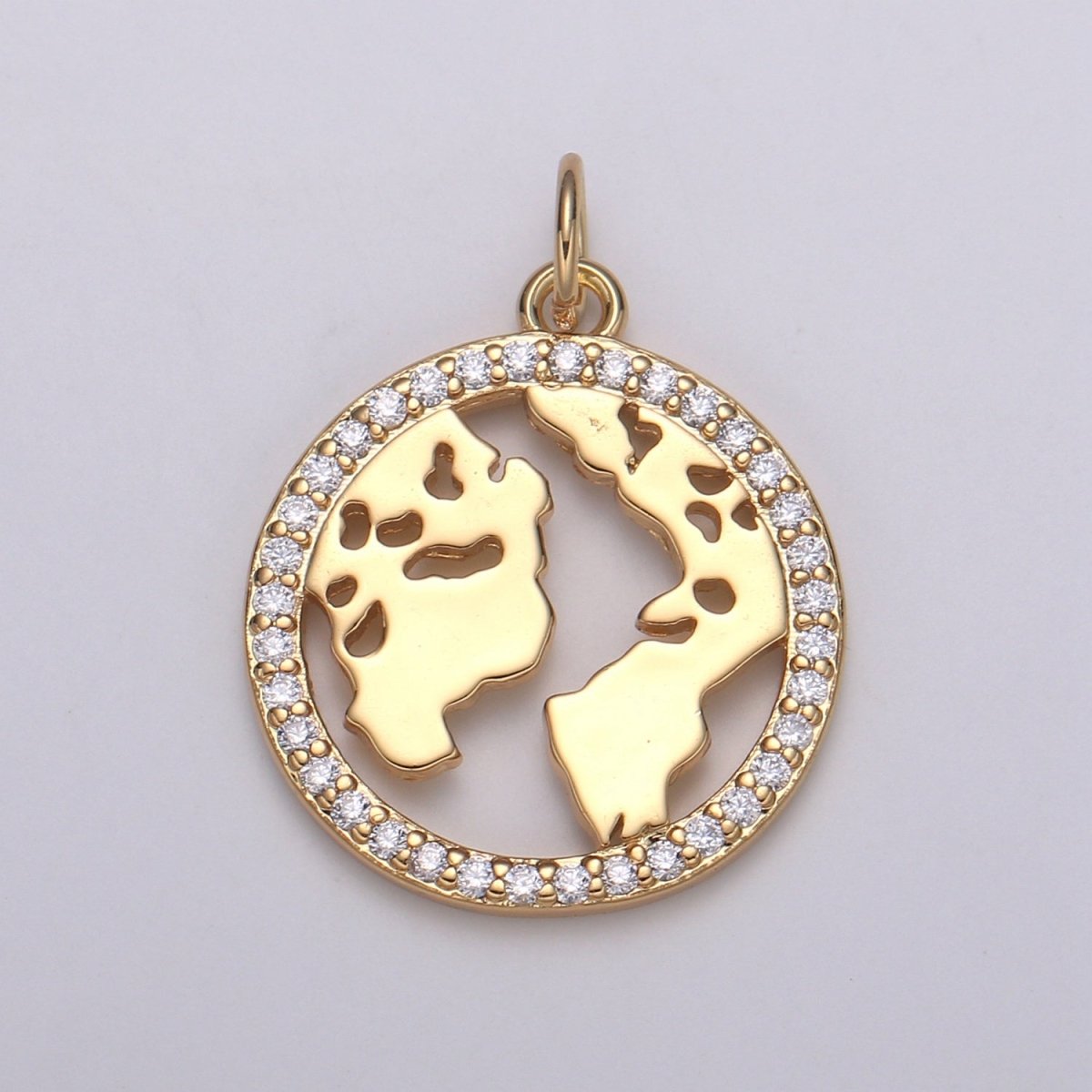 Micro Pave Clear CZ Planet of the Universe Pendant 18K gold Charm, Star Galaxy, World Continent DIY Jewelry Necklace E-590 E-598 - DLUXCA