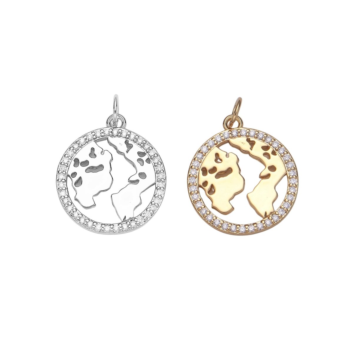 Micro Pave Clear CZ Planet of the Universe Pendant 18K gold Charm, Star Galaxy, World Continent DIY Jewelry Necklace E-590 E-598 - DLUXCA