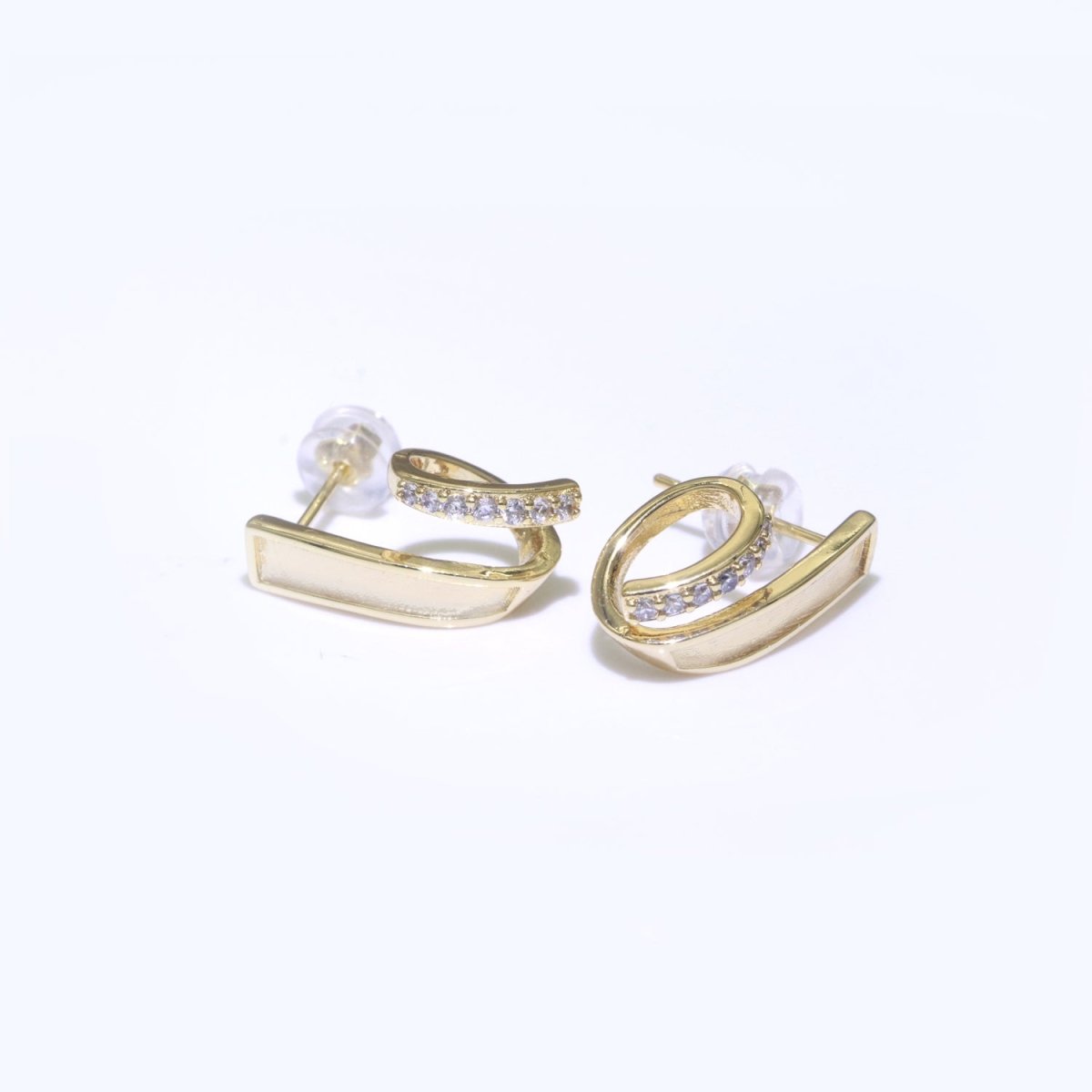 Micro Pave Clear Cz Stud Earring in Gold Filled Twist Stud Earring T-059 - DLUXCA