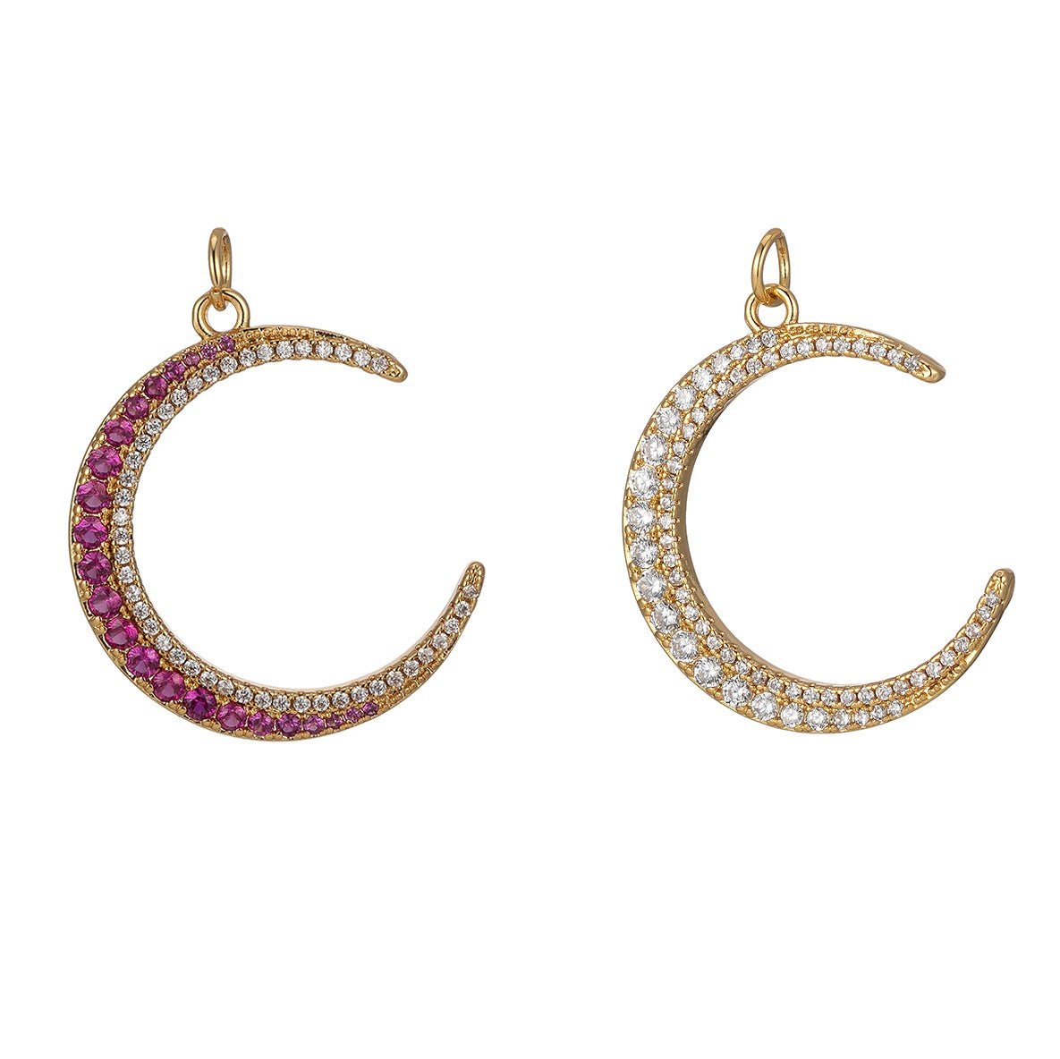 Micro Pave Crescent Moon Charm for Celestial Pendant Jewelry Making E-930 E-931 - DLUXCA