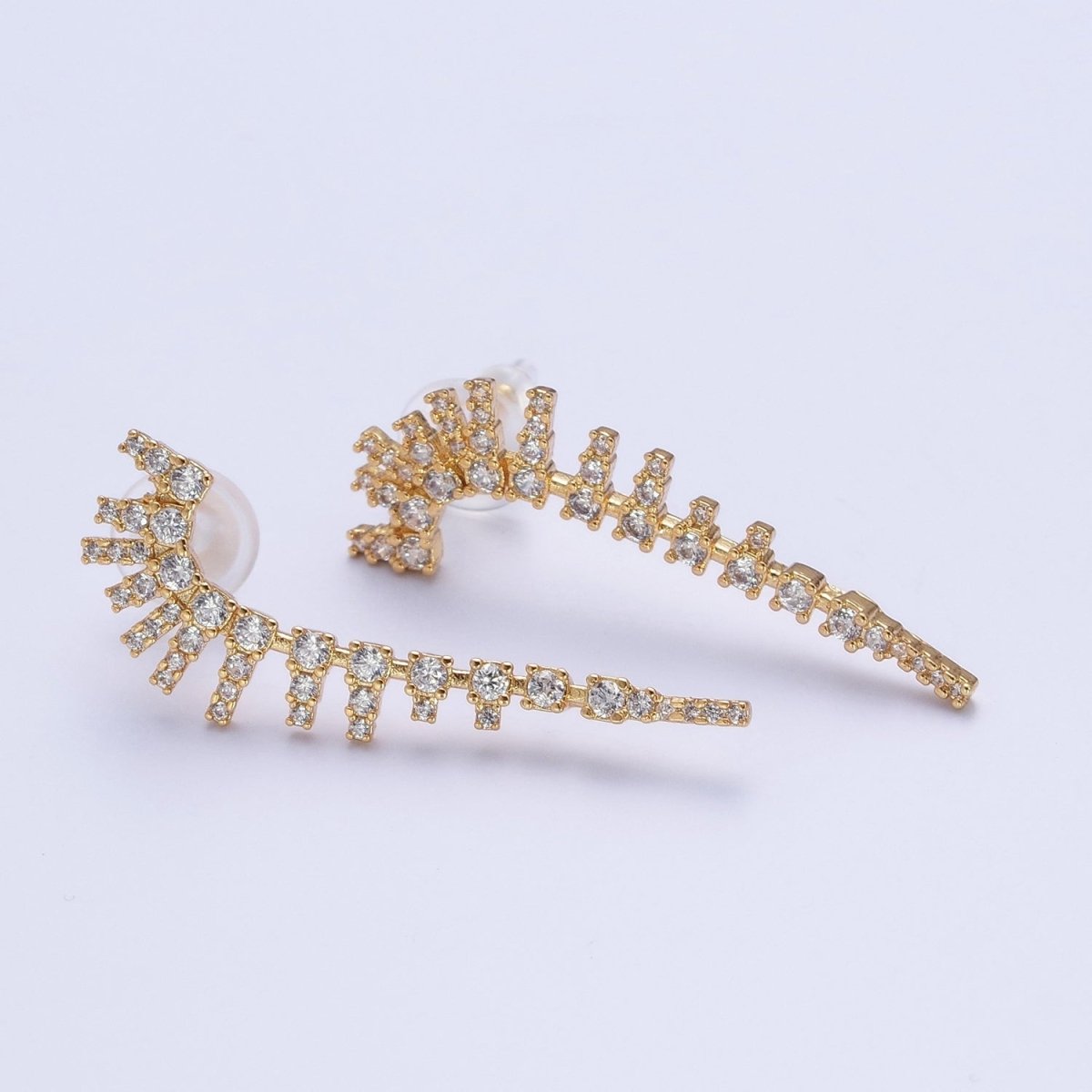 Micro Pave Cubic Zirconia Baguette Ear Climber Stud Earrings T-190 - DLUXCA