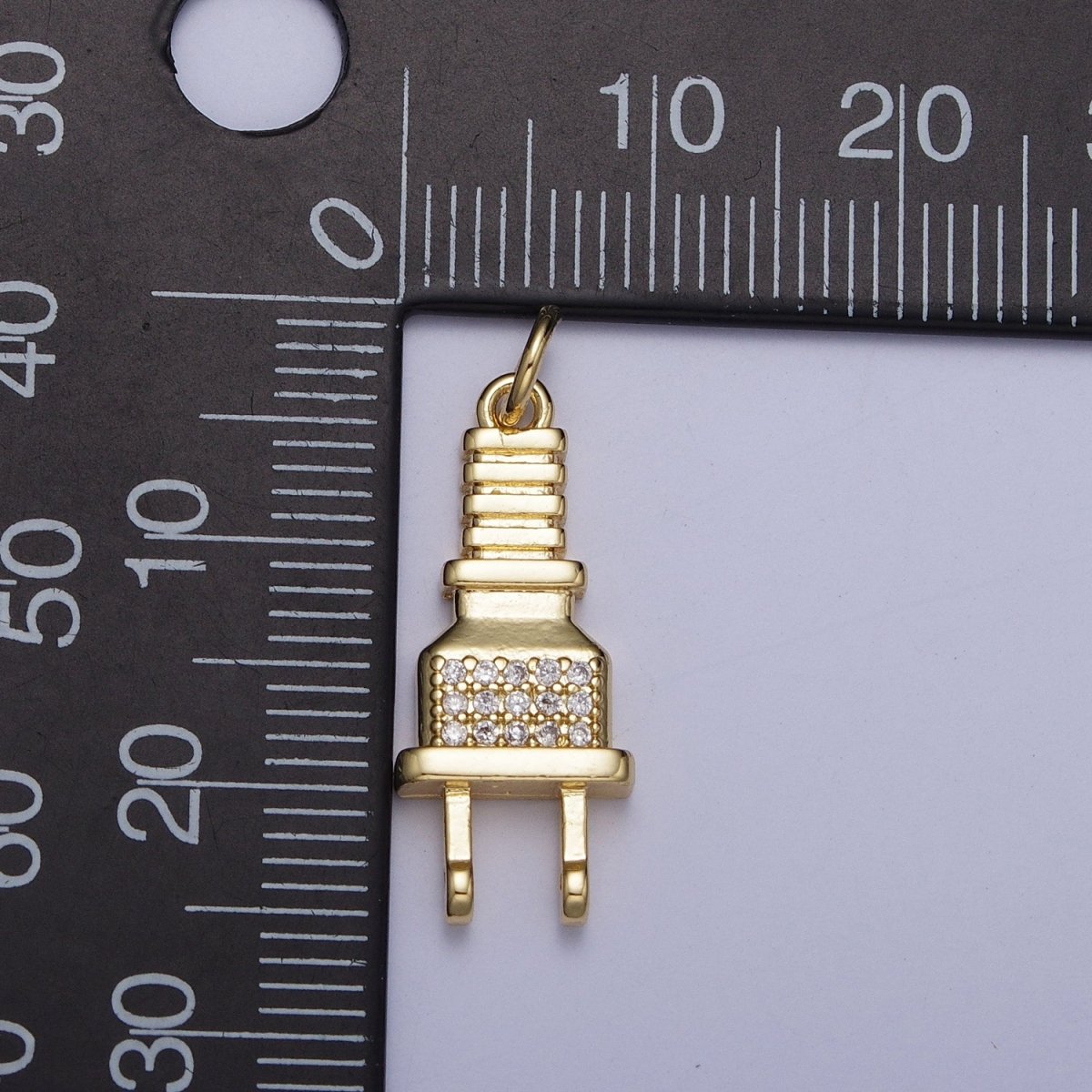 Micro Pave Cubic Zirconia Electric Two Prong Power Cord Plug Charm For Jewelry Making in Gold & Silver AG-131 AG-132 - DLUXCA