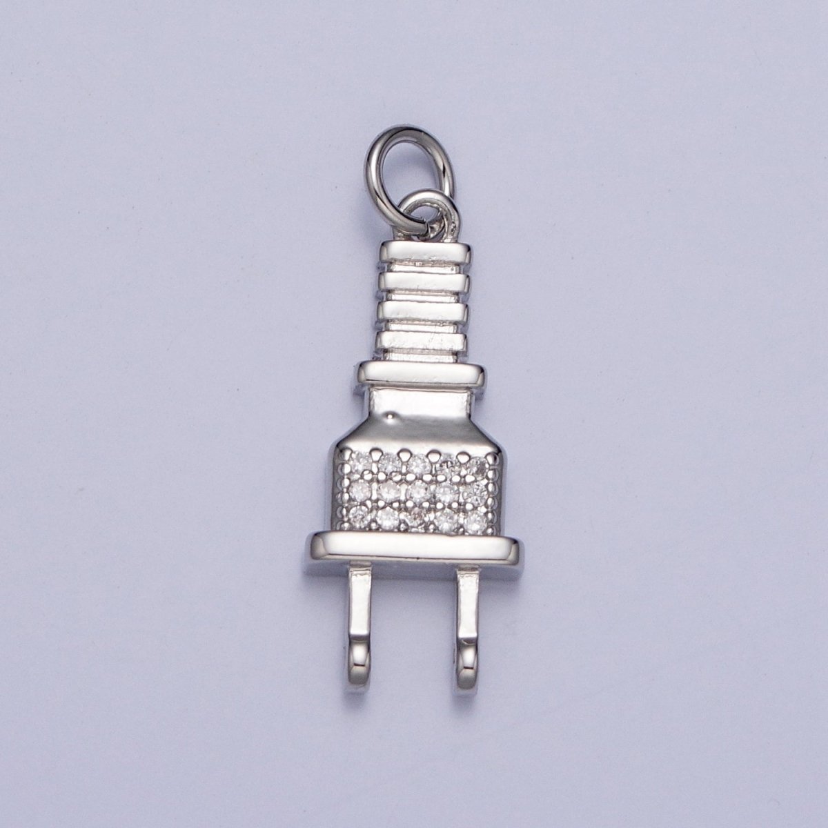 Micro Pave Cubic Zirconia Electric Two Prong Power Cord Plug Charm For Jewelry Making in Gold & Silver AG-131 AG-132 - DLUXCA