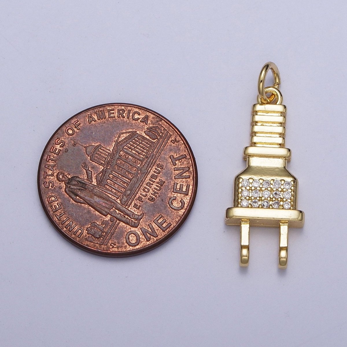 Micro Pave Cubic Zirconia Electric Two Prong Power Cord Plug Charm For Jewelry Making in Gold & Silver AG-131 AG-132 - DLUXCA