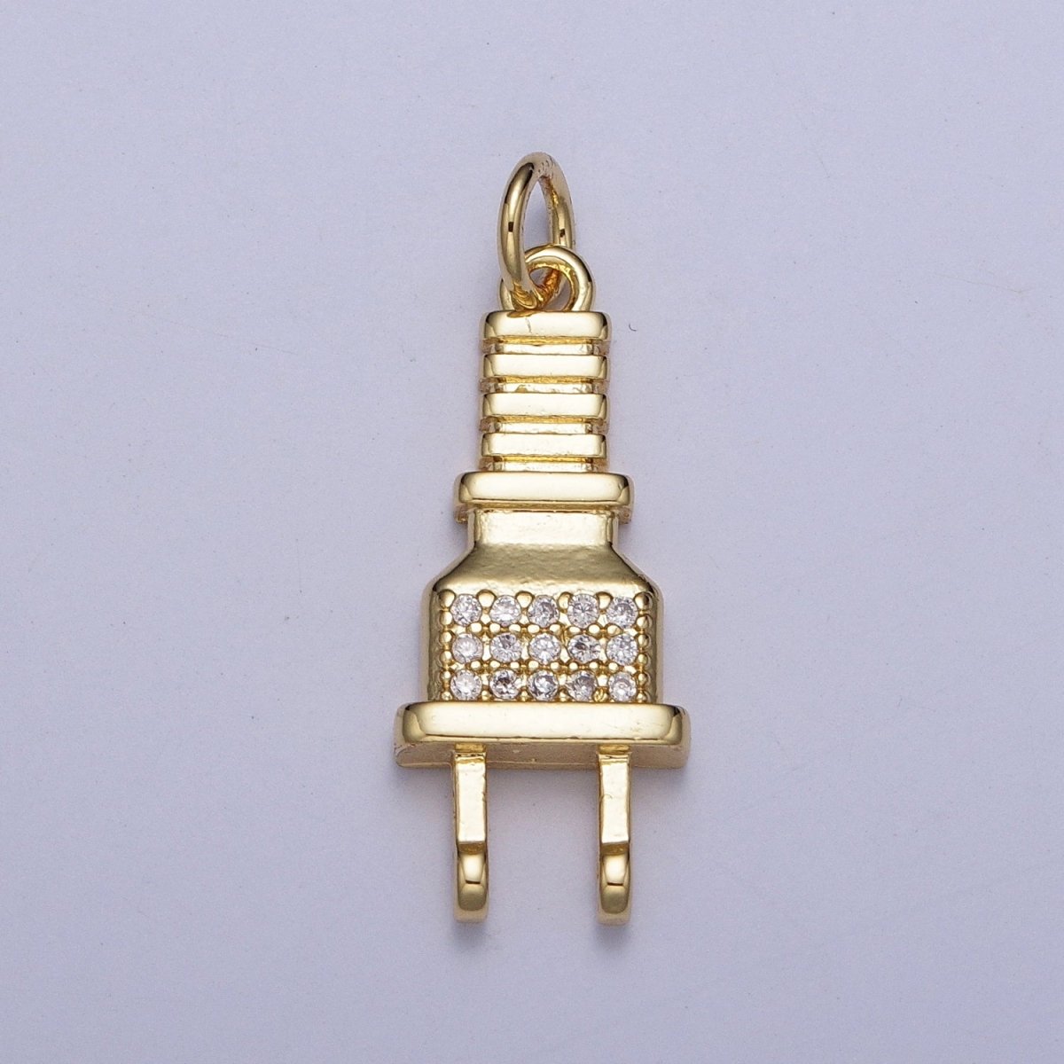 Micro Pave Cubic Zirconia Electric Two Prong Power Cord Plug Charm For Jewelry Making in Gold & Silver AG-131 AG-132 - DLUXCA