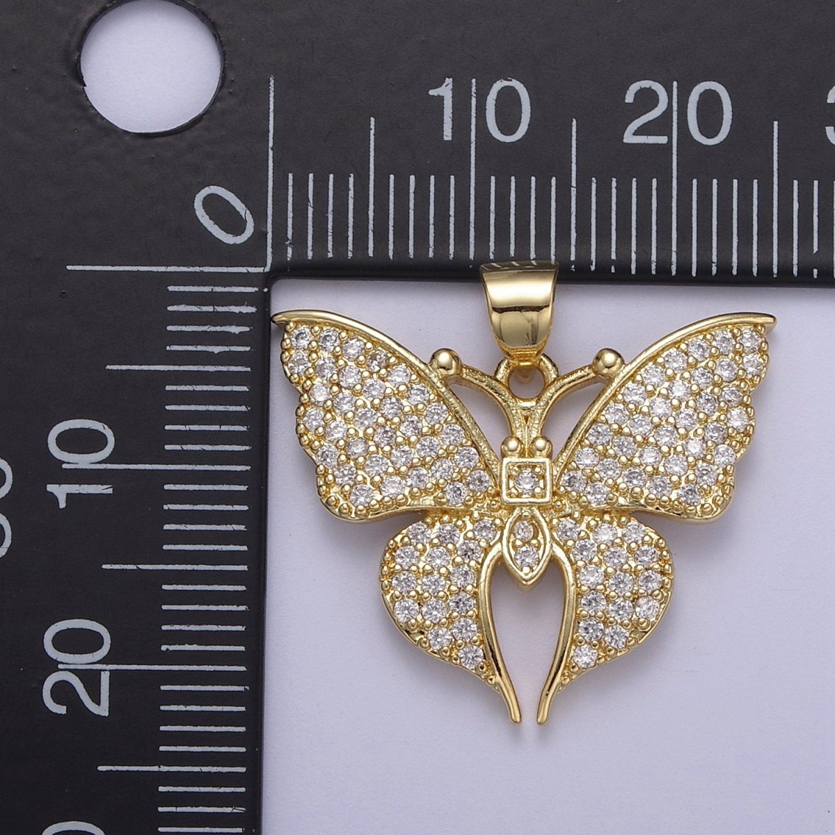 Micro Pave CZ Butterfly Charm Gold Cubic Zirconia Monarch Pendant in 14k Gold Filled H-485 - DLUXCA