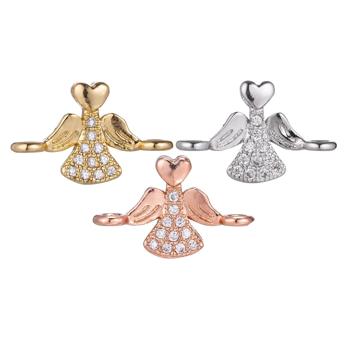 Micro Pave CZ Charm 18K Gold Filled Heart Angel Bracelet Charm Bead Finding Connector for earring Necklace Jewelry Making F-223 - DLUXCA