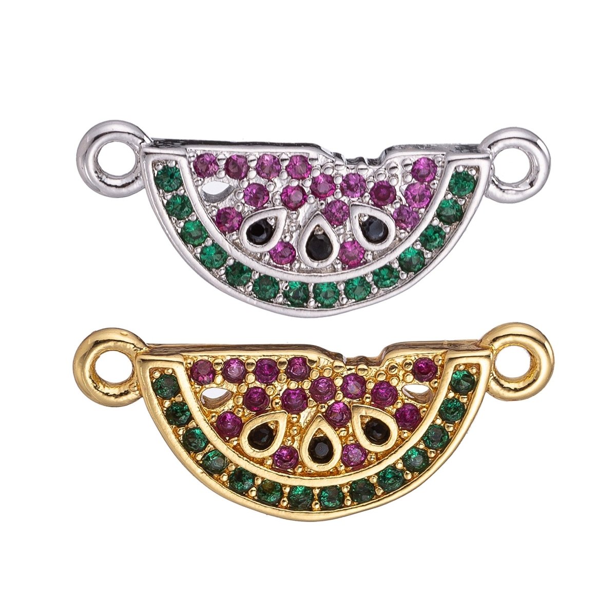 Micro Pave CZ Charm 18K Gold Filled Watermelon Bracelet Charm sideway necklace connector Finding for Jewelry Making F-219 - DLUXCA