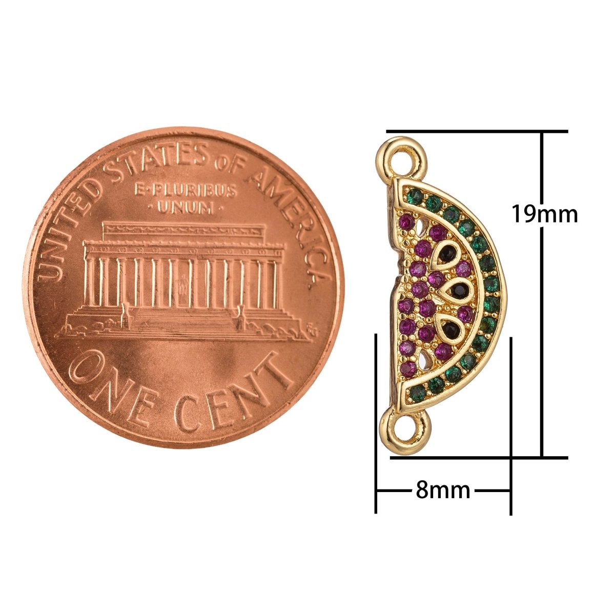 Micro Pave CZ Charm 18K Gold Filled Watermelon Bracelet Charm sideway necklace connector Finding for Jewelry Making F-219 - DLUXCA