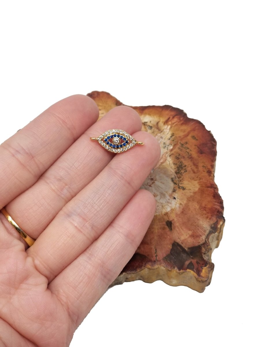 Micro Pave CZ Evil Eye Connector 16mm, 14k Gold Filled Evil Eye Charms, Cubic Zirconia Crystal Paved Eye Links Bracelet Connector, F-282 - DLUXCA