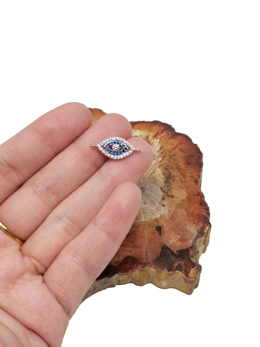 Micro Pave CZ Evil Eye Connector 16mm, 14k Gold Filled Evil Eye Charms, Cubic Zirconia Crystal Paved Eye Links Bracelet Connector, F-282 - DLUXCA