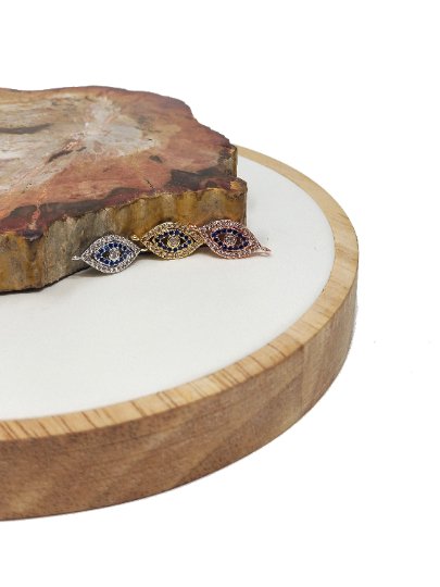 Micro Pave CZ Evil Eye Connector 16mm, 14k Gold Filled Evil Eye Charms, Cubic Zirconia Crystal Paved Eye Links Bracelet Connector, F-282 - DLUXCA