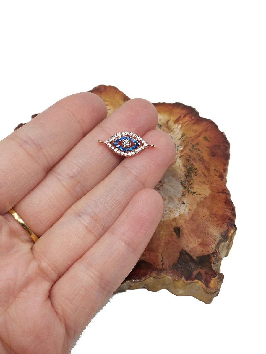 Micro Pave CZ Evil Eye Connector 16mm, 14k Gold Filled Evil Eye Charms, Cubic Zirconia Crystal Paved Eye Links Bracelet Connector, F-282 - DLUXCA