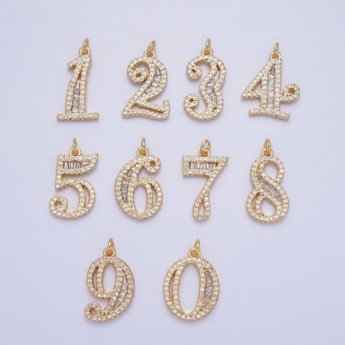 Micro Pave CZ Numbering Charms Pave Dangle Gold Filled Over Brass Number Charms Women Pave Number Findings Number 0-9 Charms AC519 - AC528 - DLUXCA