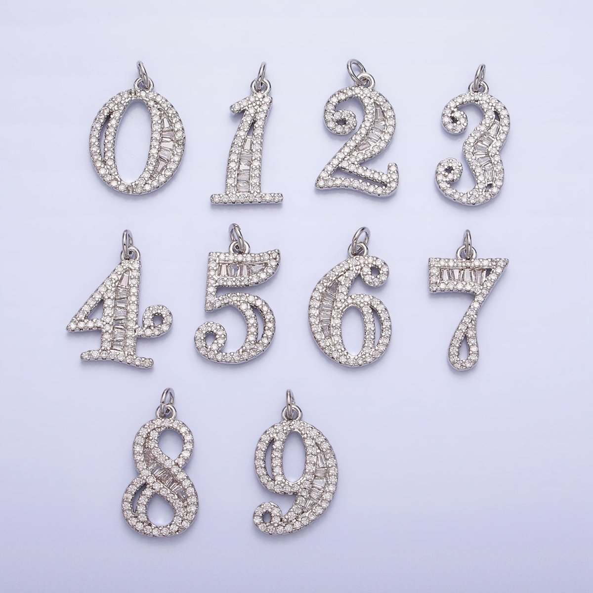 Micro Pave CZ Numbering Charms Pave Dangle Silver Number Charms Women Pave Number Findings Number 0-9 Charms AC529 - AC538 - DLUXCA