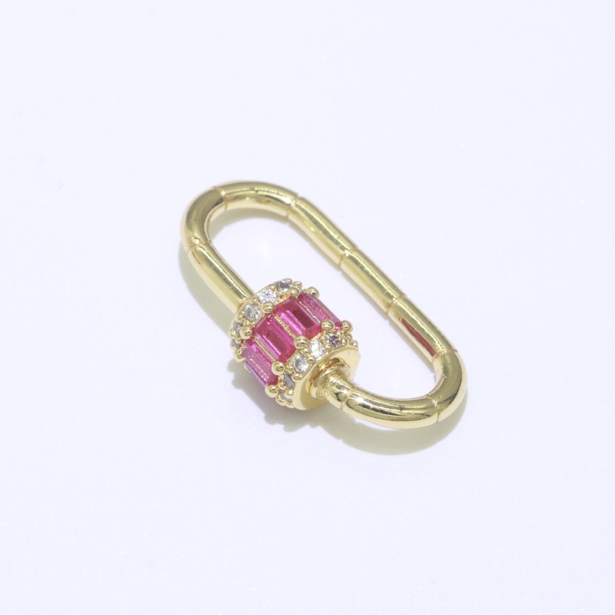 Micro Pave Diamond Heart w/ Screw Mechanism Clasp, Gold Clear Carabiner Snap Lock Supply for heavier chain connector L-334~L-337 - DLUXCA