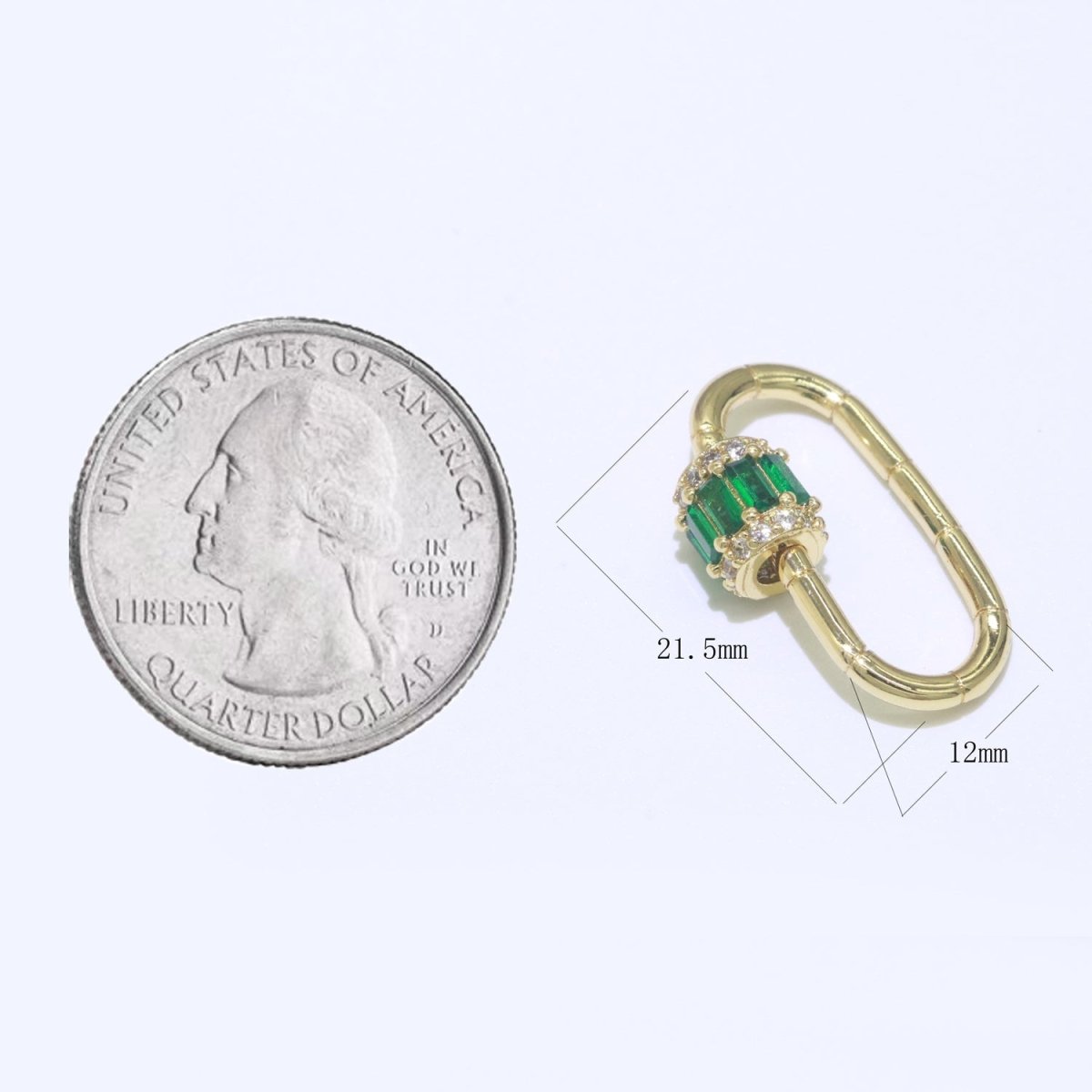 Micro Pave Diamond Heart w/ Screw Mechanism Clasp, Gold Clear Carabiner Snap Lock Supply for heavier chain connector L-334~L-337 - DLUXCA