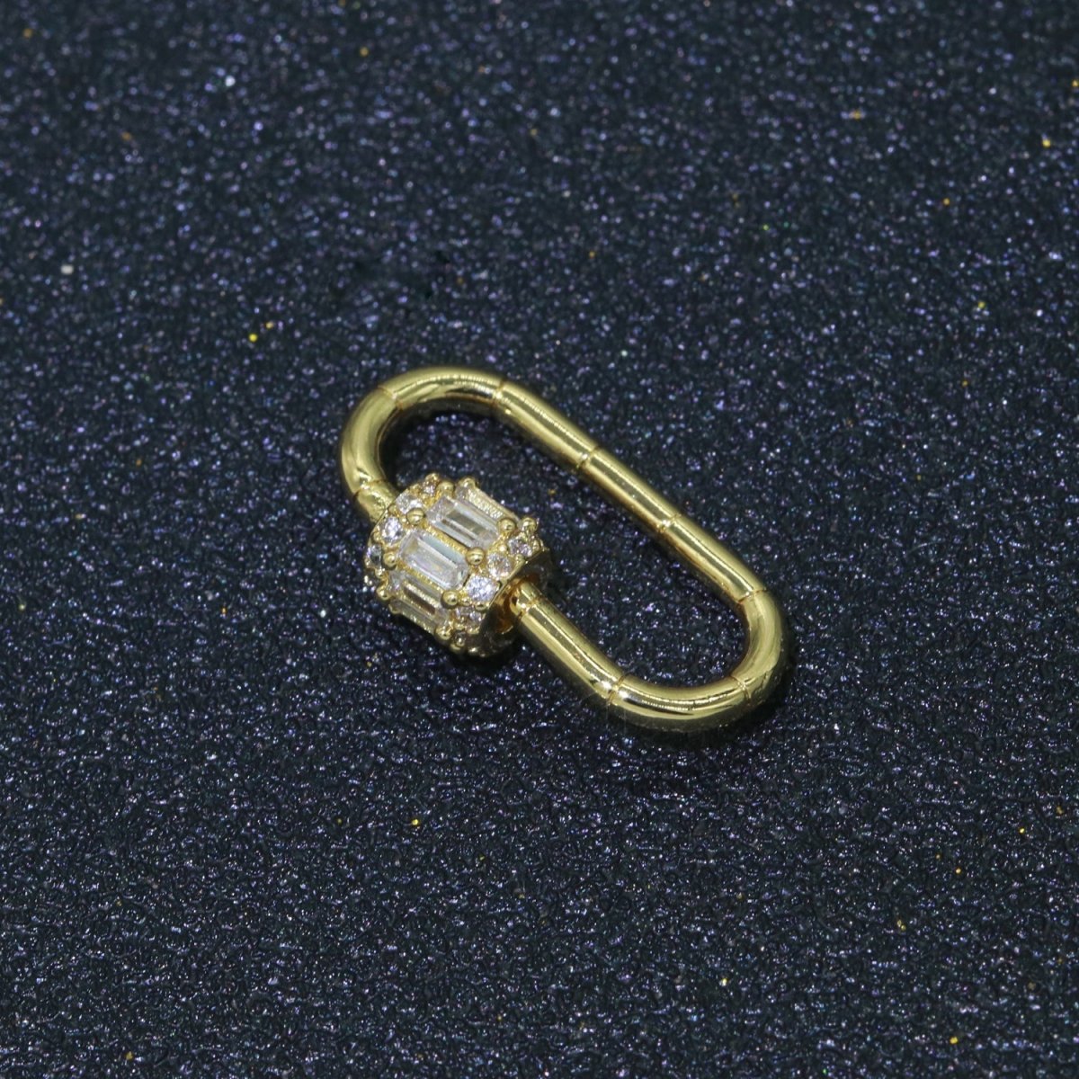 Micro Pave Diamond Heart w/ Screw Mechanism Clasp, Gold Clear Carabiner Snap Lock Supply for heavier chain connector L-334~L-337 - DLUXCA