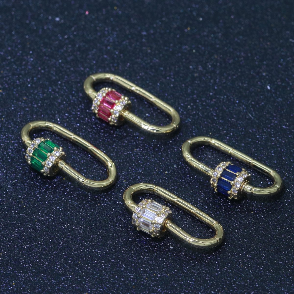 Micro Pave Diamond Heart w/ Screw Mechanism Clasp, Gold Clear Carabiner Snap Lock Supply for heavier chain connector L-334~L-337 - DLUXCA