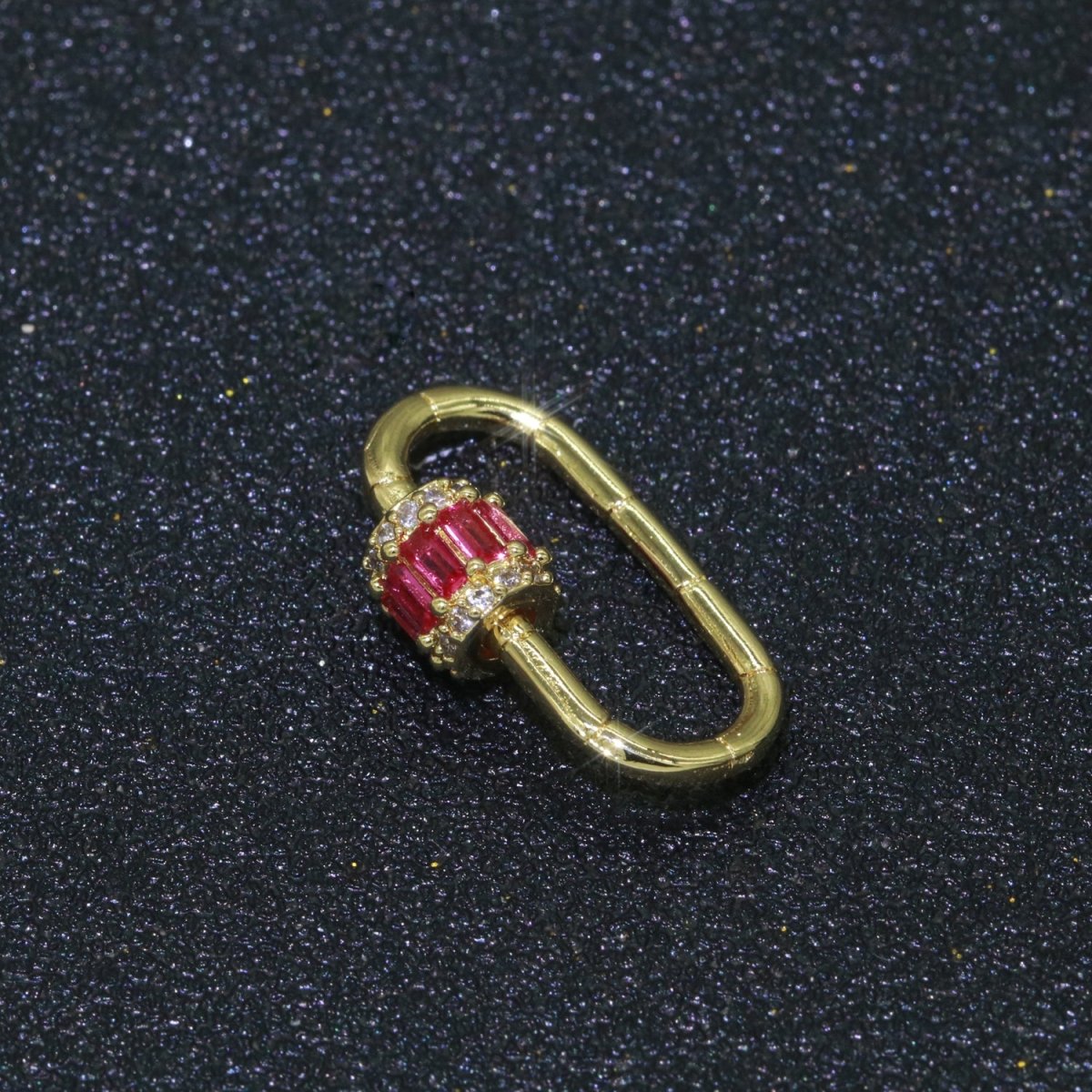 Micro Pave Diamond Heart w/ Screw Mechanism Clasp, Gold Clear Carabiner Snap Lock Supply for heavier chain connector L-334~L-337 - DLUXCA