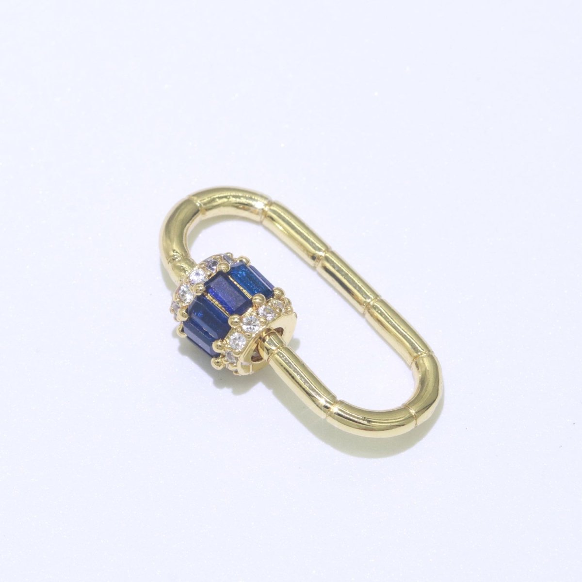 Micro Pave Diamond Heart w/ Screw Mechanism Clasp, Gold Clear Carabiner Snap Lock Supply for heavier chain connector L-334~L-337 - DLUXCA
