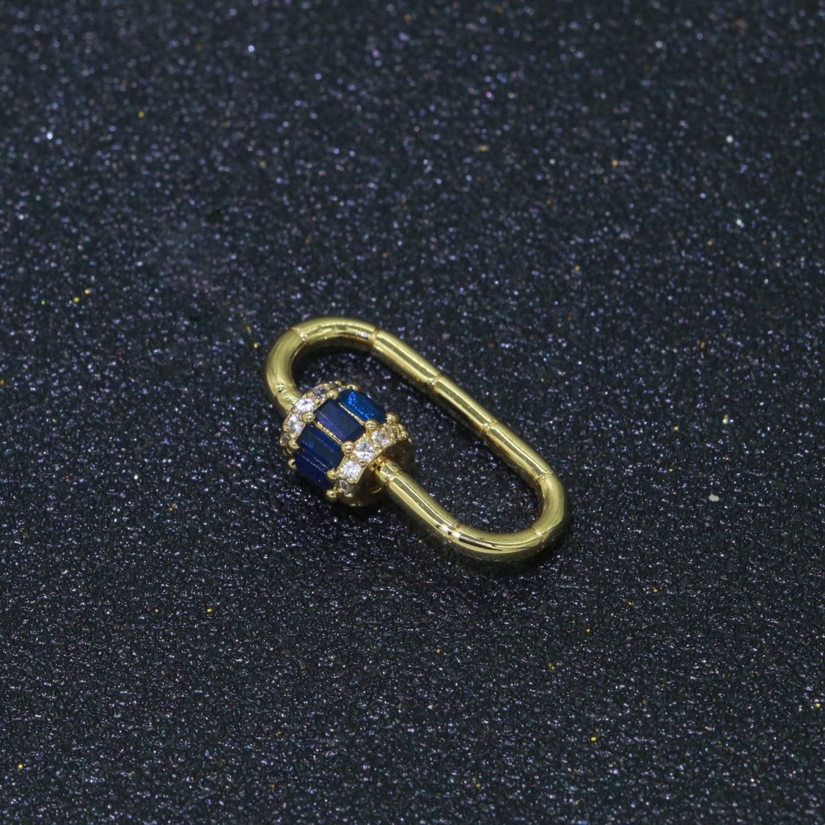 Micro Pave Diamond Heart w/ Screw Mechanism Clasp, Gold Clear Carabiner Snap Lock Supply for heavier chain connector L-334~L-337 - DLUXCA