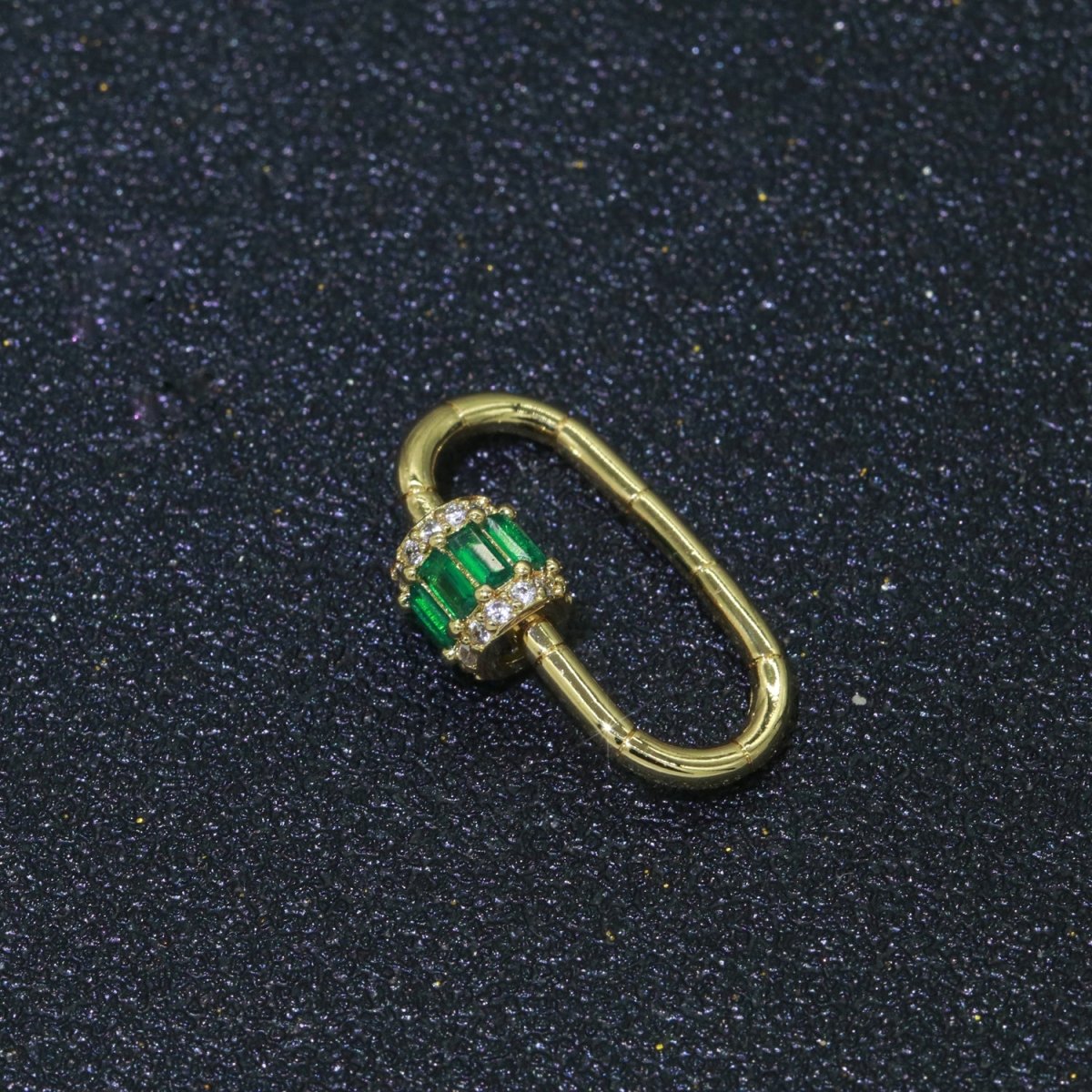 Micro Pave Diamond Heart w/ Screw Mechanism Clasp, Gold Clear Carabiner Snap Lock Supply for heavier chain connector L-334~L-337 - DLUXCA