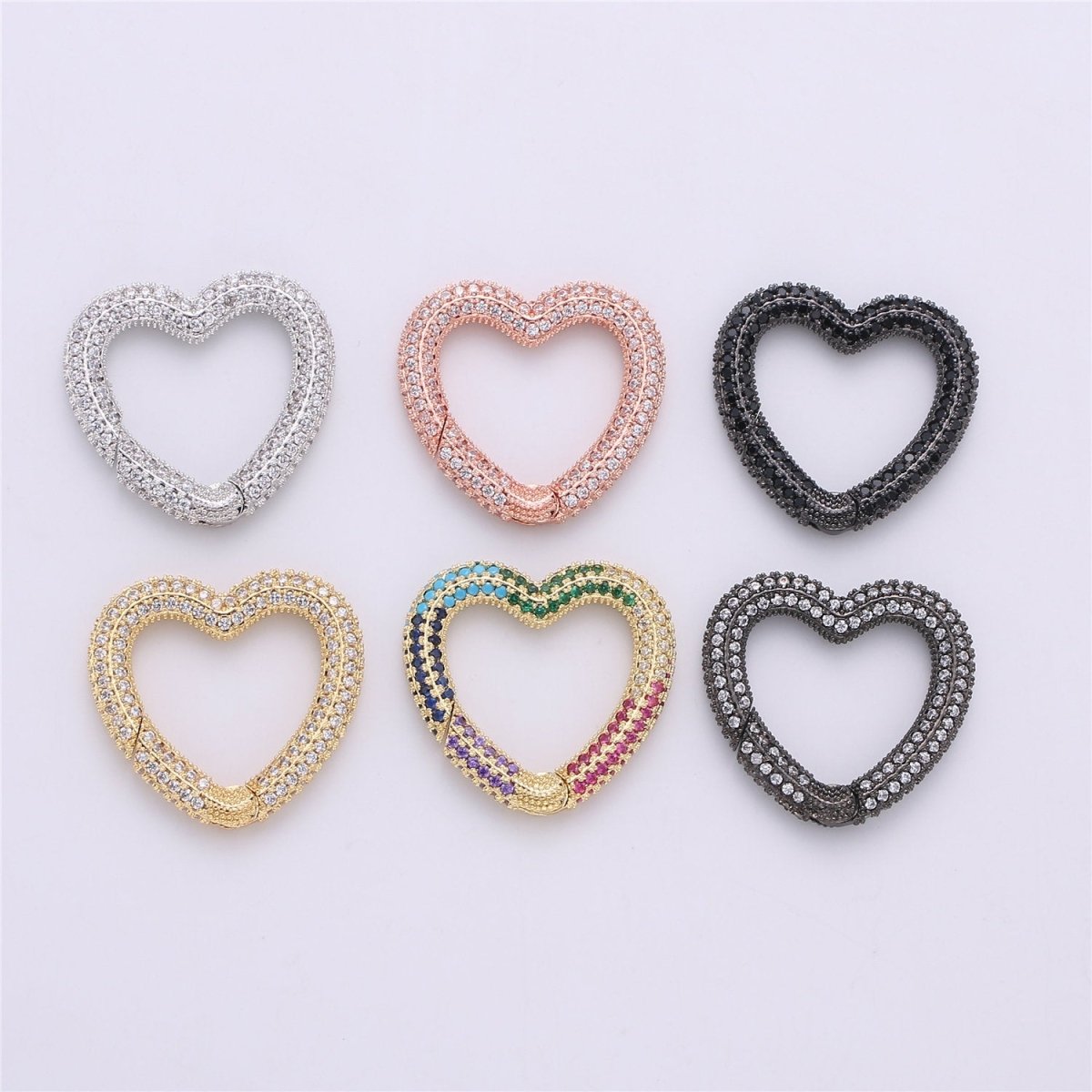 Micro Pave Diamond Heart w/ Screw Mechanism Clasp, Gold Silver Black Rose Gold Carabiner Snap Lock Supply for heavier chain connector L-256 L-257 K-366 - K-368 - DLUXCA