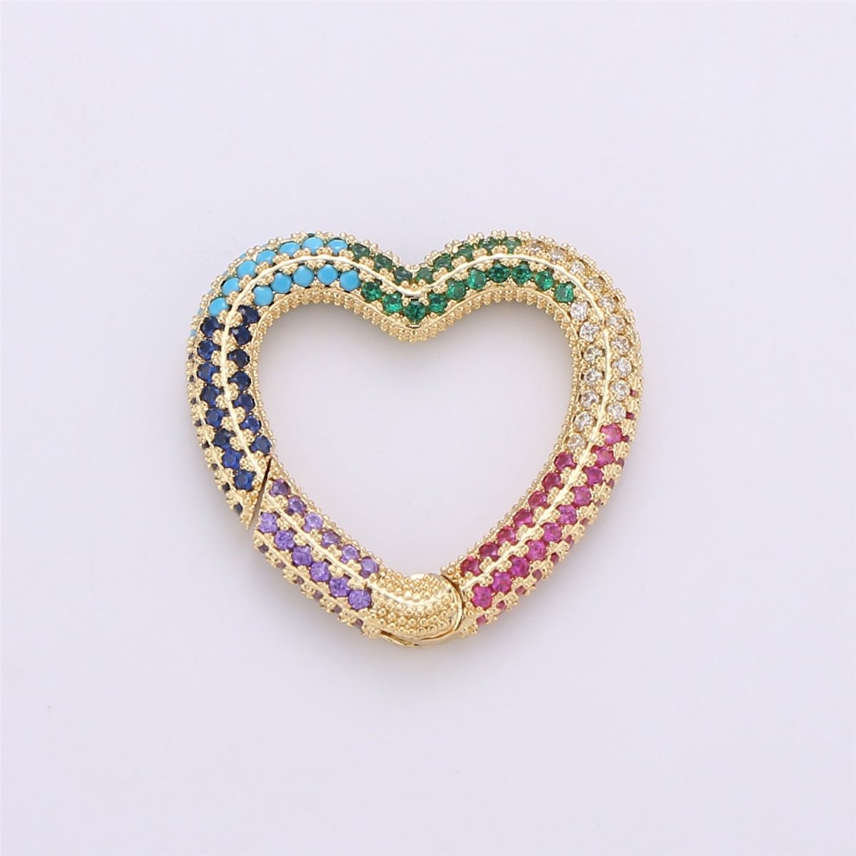 Micro Pave Diamond Heart w/ Screw Mechanism Clasp, Gold Silver Black Rose Gold Carabiner Snap Lock Supply for heavier chain connector L-256 L-257 K-366 - K-368 - DLUXCA