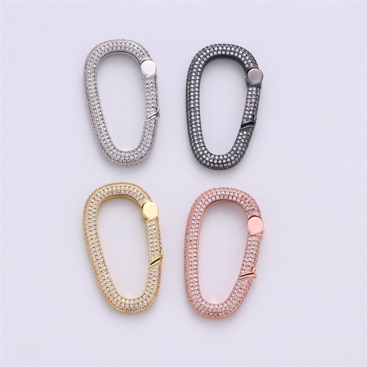 Micro Pave Diamond Oval w/ Screw Mechanism Clasp, Gold Silver Black Rose Gold Carabiner Snap Lock Supply for heavier chain connector, K-394, K-361 - DLUXCA
