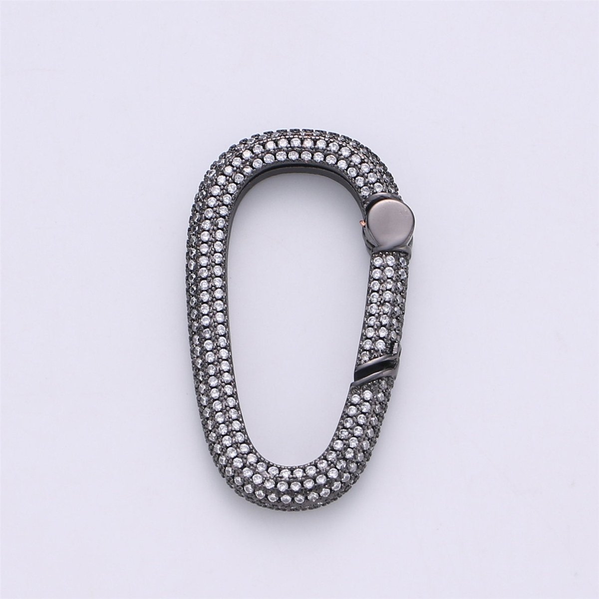 Micro Pave Diamond Oval w/ Screw Mechanism Clasp, Gold Silver Black Rose Gold Carabiner Snap Lock Supply for heavier chain connector, K-394, K-361 - DLUXCA